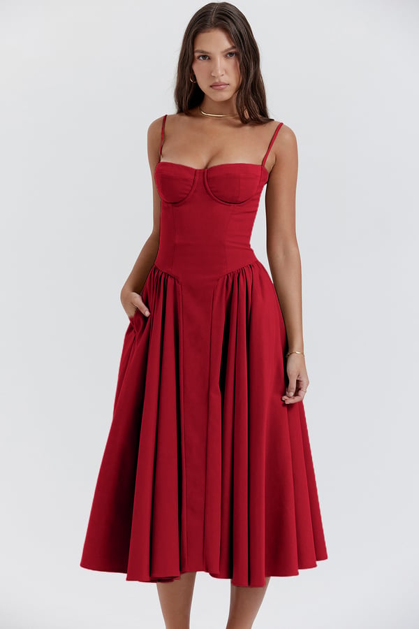 Corset Sweetheart Spaghetti Strap Fit and Flare Midi Dress - View 7