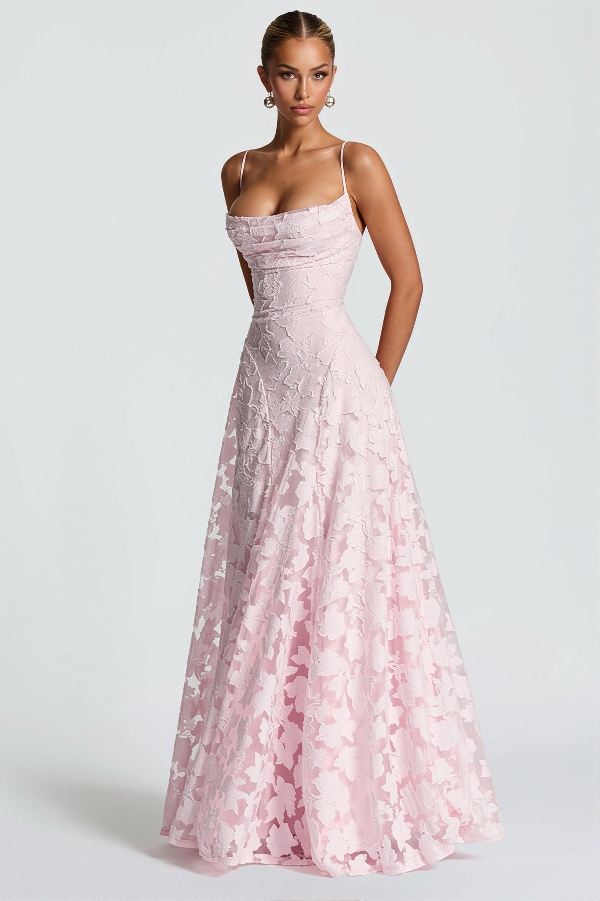 Floral Appliqué Sweetheart Fit and Flare Maxi Gown
