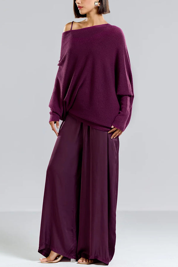 Chic Solid Color Round Neck Long Sleeve Knitted Sweater