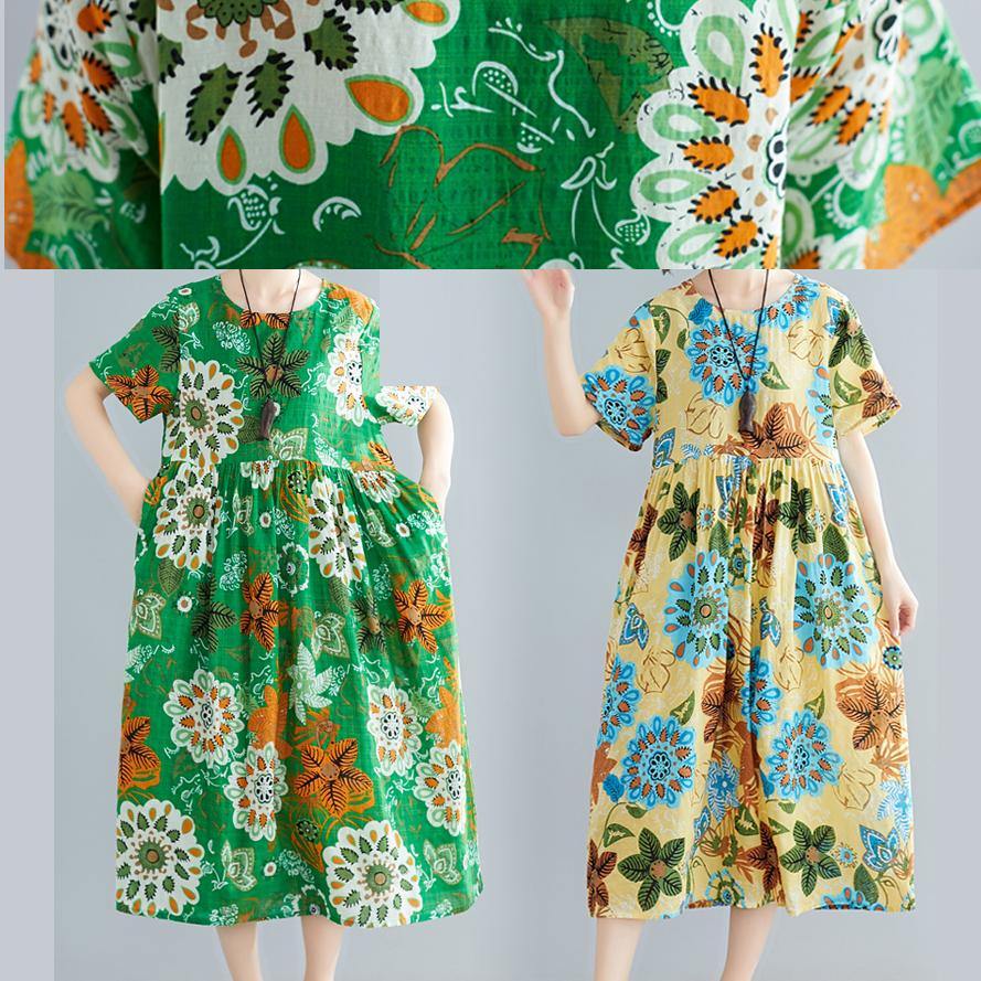 Floral Print Round Neck Short Sleeve Babydoll Gathered Midi Dress - View 5