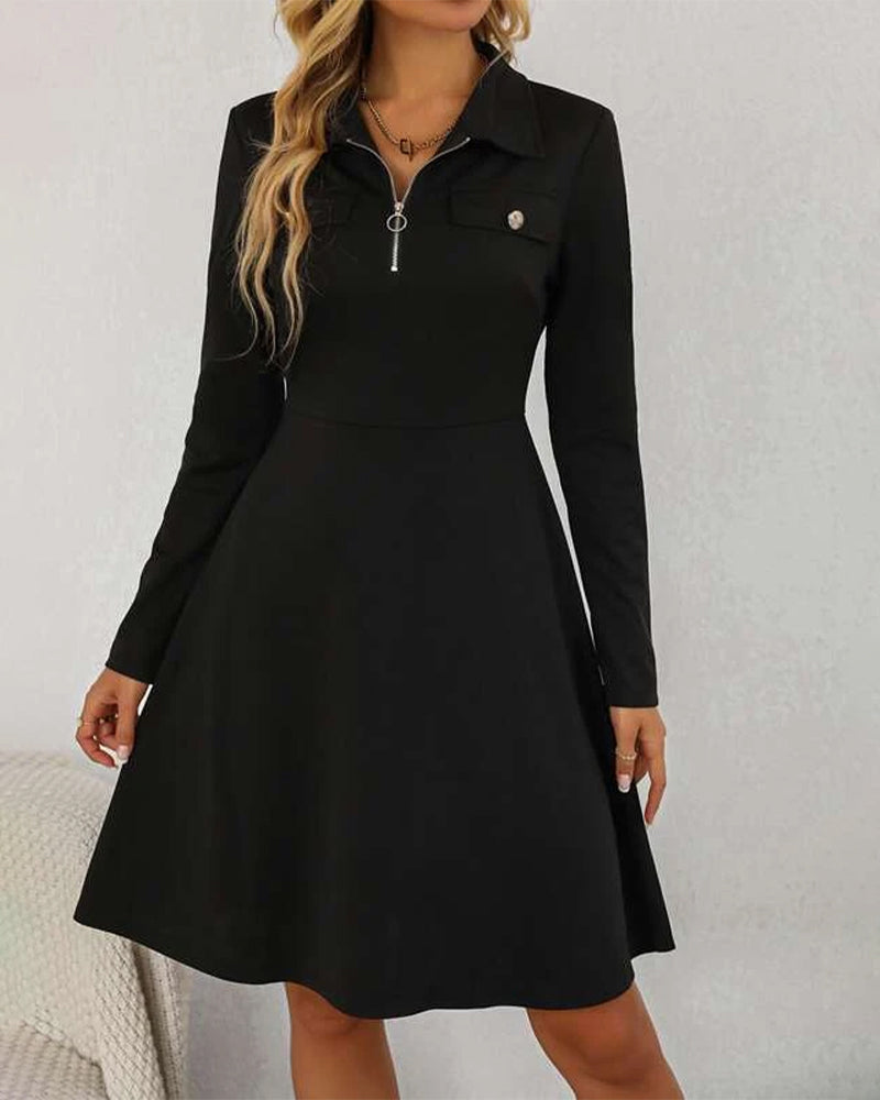 Collared Zip Long Sleeve Fit and Flare Mini Dress 2