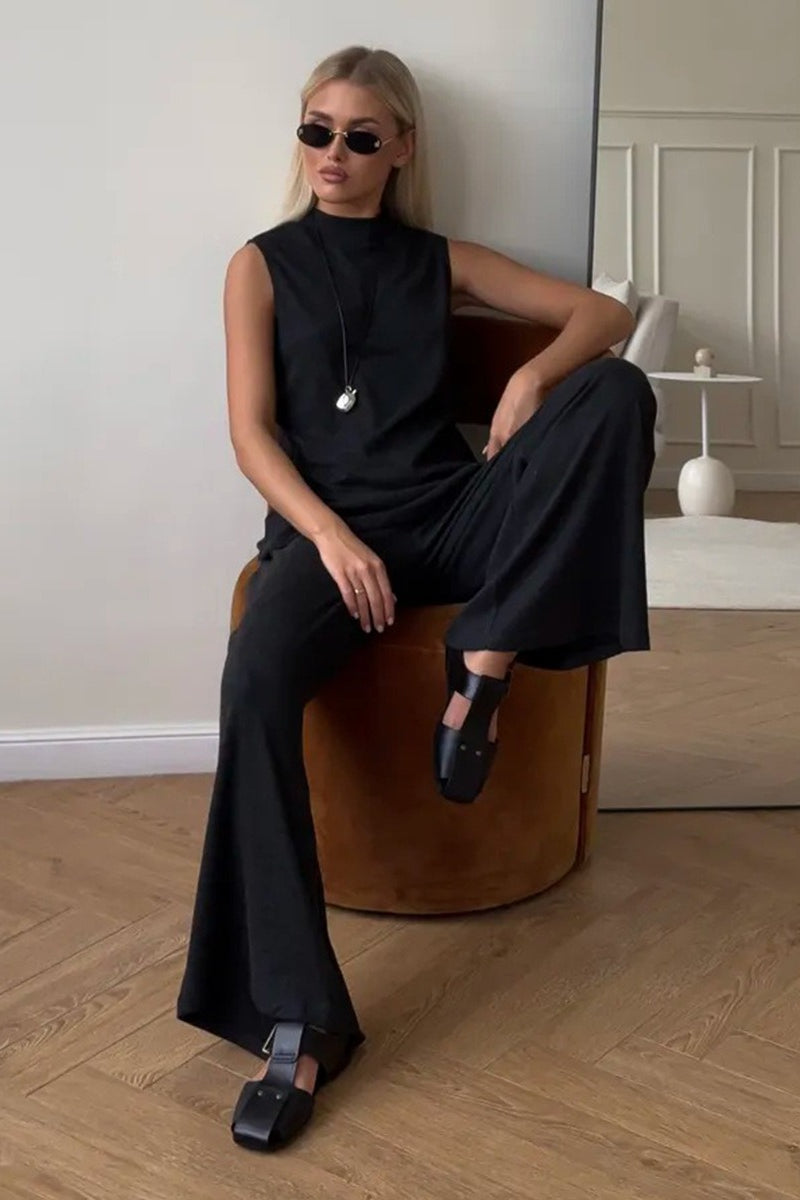 Sleeveless Lounge Top Wide Leg Pants Set