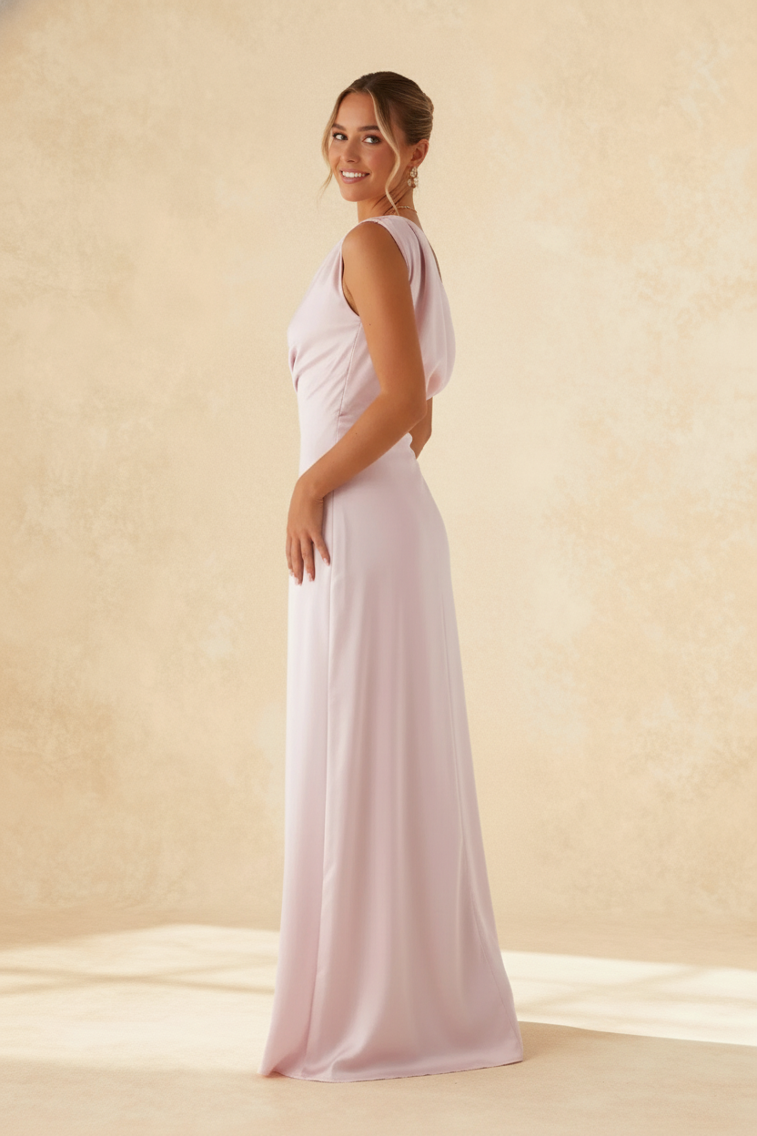 Solid Asymmetric Neckline Formal Dress