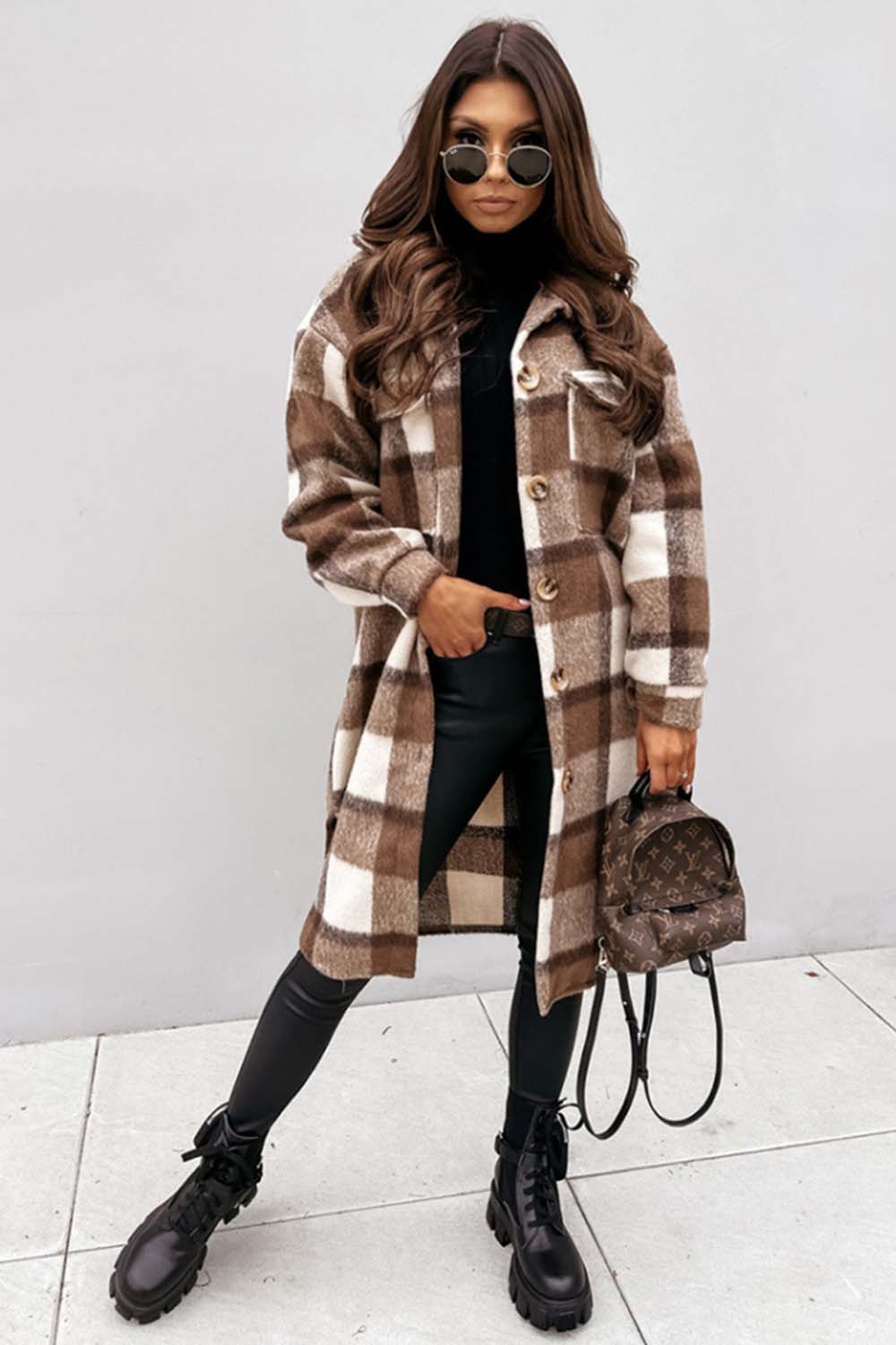 Elegant Plaid Woolen Coat with Classic Tailored Fit
