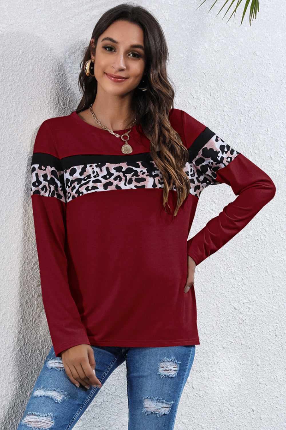 Round Neck Printed Long-Sleeved T-Shirt