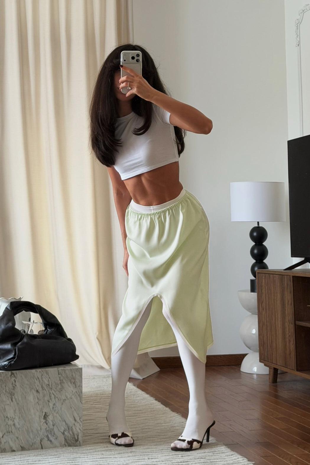 Draped Side-Slit Midi Skirt
