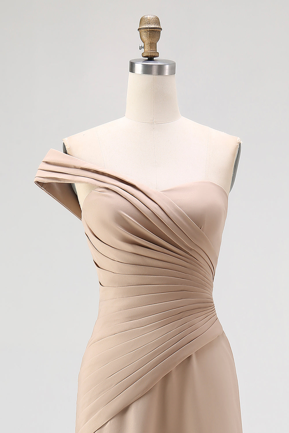 Light Khaki Jersey One Shoulder Sheath Long Pleated Gala Dress
