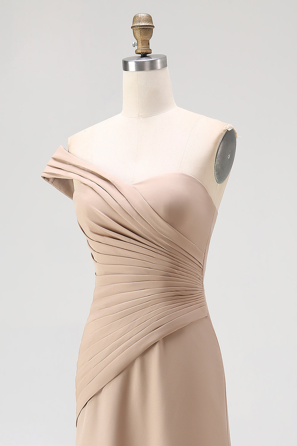 Light Khaki Jersey One Shoulder Sheath Long Pleated Gala Dress