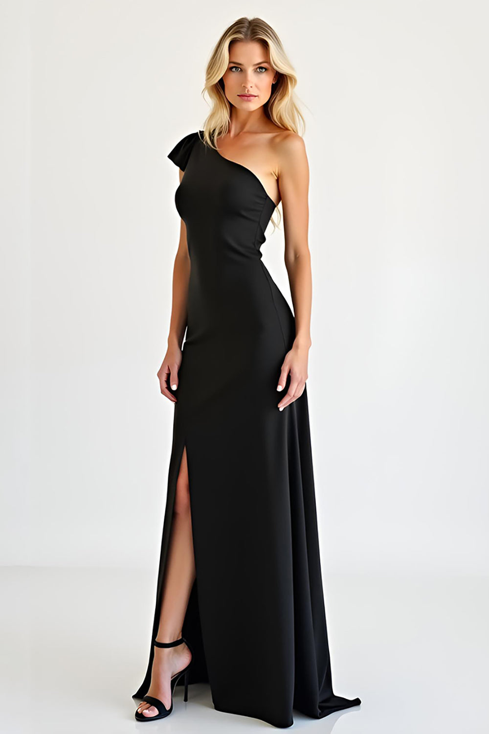 Sheath Elegant Black Chiffon Long Prom Dress with Slit - Fashionpara