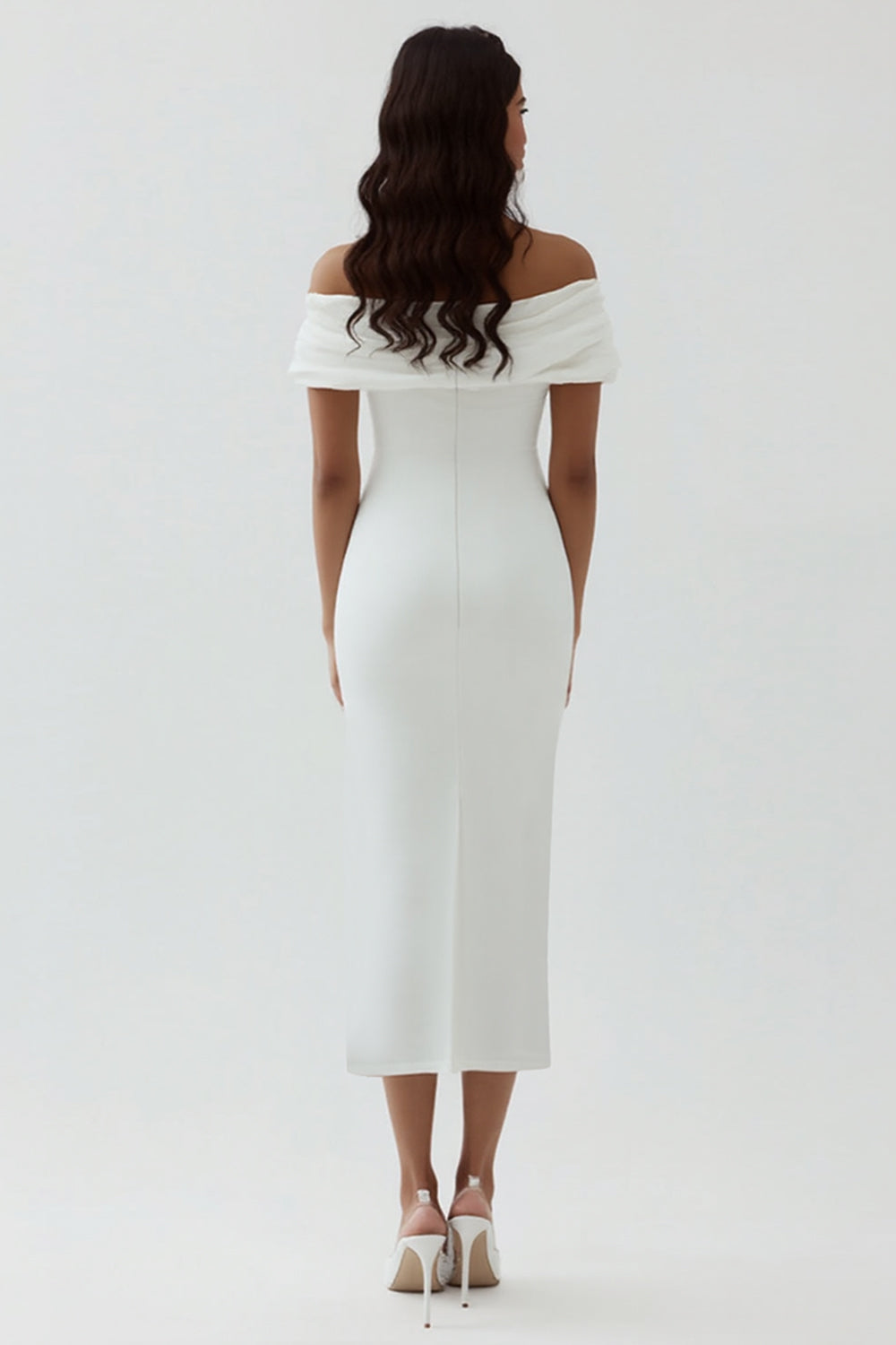 White Satin Sheath Off the Shoulder Matte Asymmetrical Graduation Dress