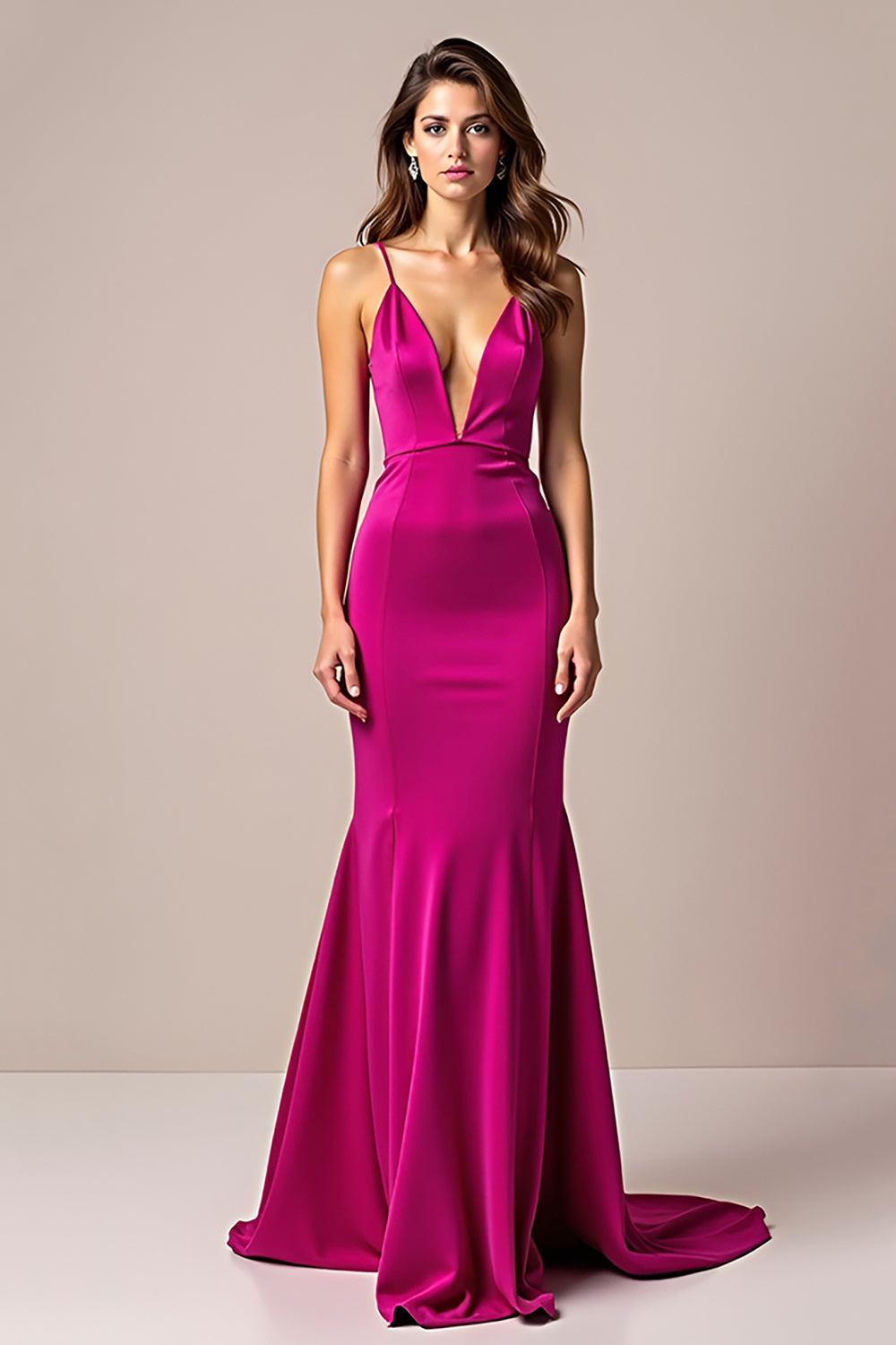 Fuchsia Mermaid Spaghetti Straps Long Prom Dress - Fashionpara