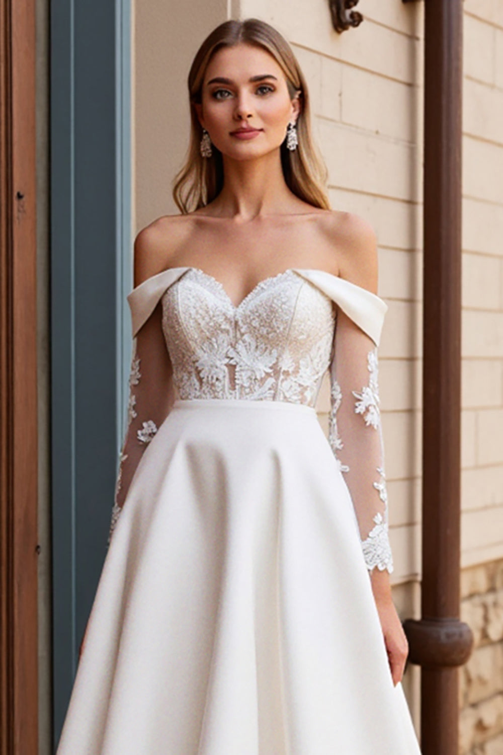 Lace Ivory Off the Shoulder A Line Wedding Dress