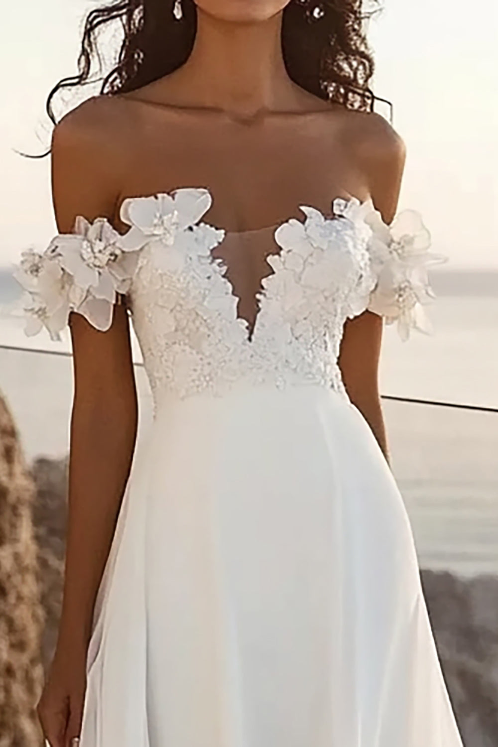 lvory A Line Off The Shoulder Appliqued Long Wedding Dress