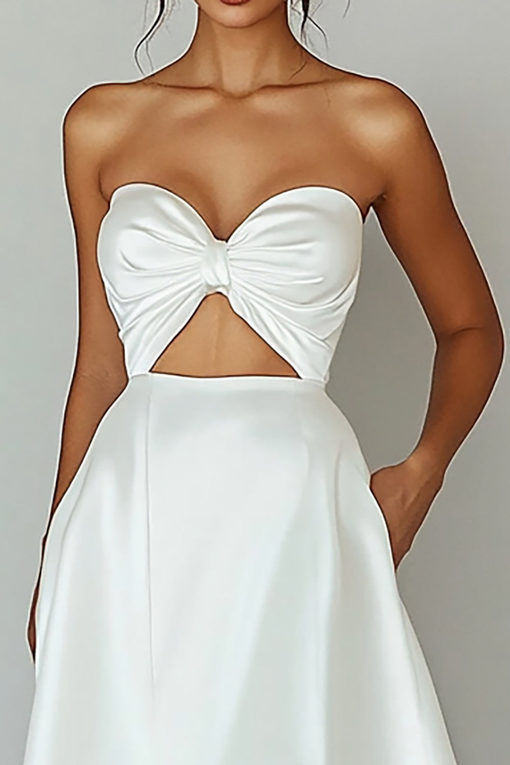 White A Line Satin Keyhole Asymmetrical Graduation Dress