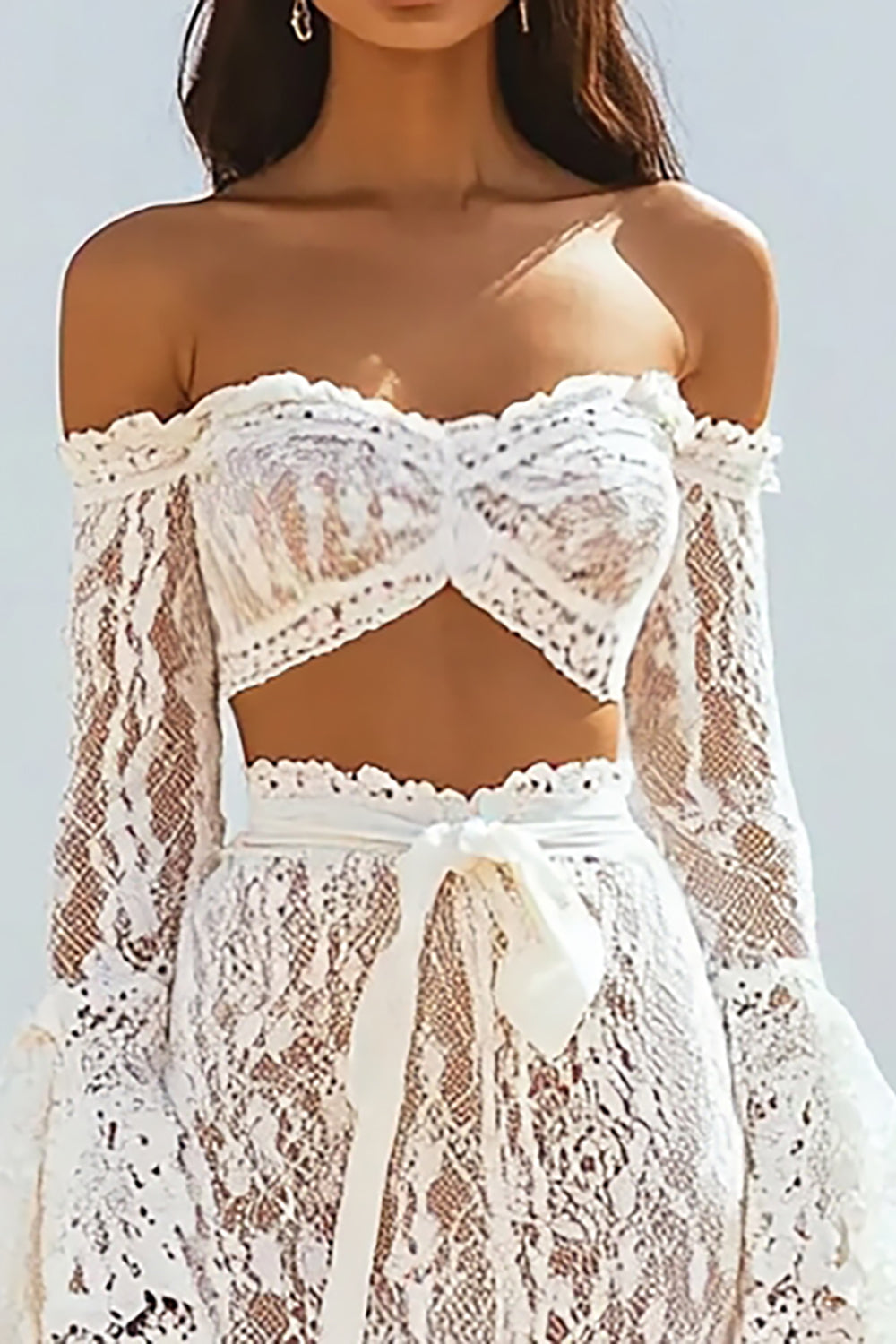 Boho Off the Shoulder White Lace Mermaid Wedding Dress