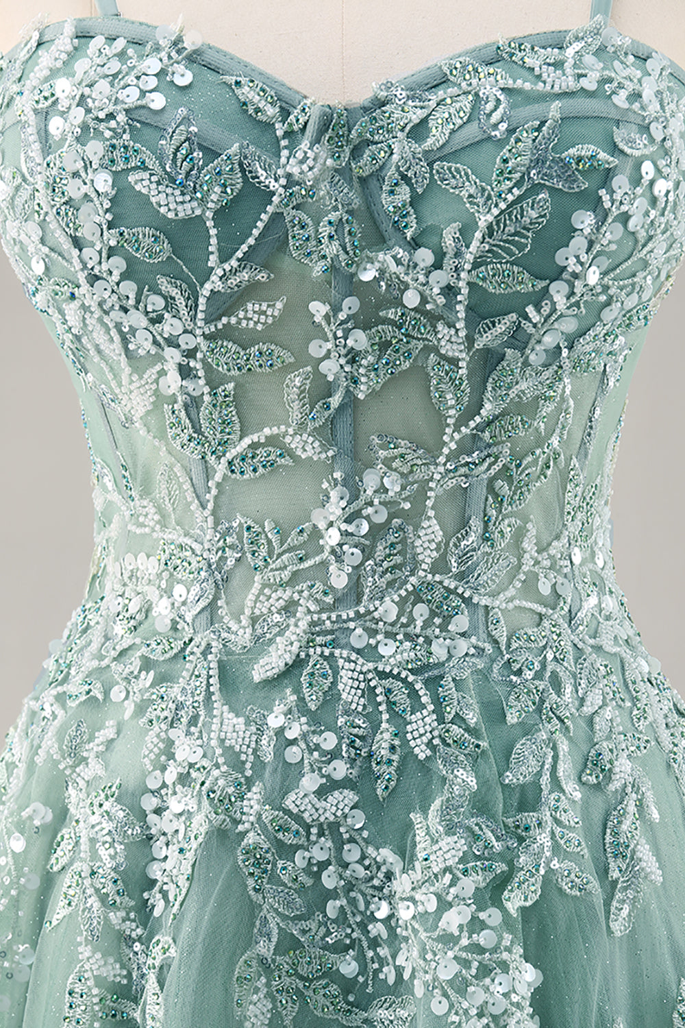 Grey Purple Beaded Corset Applique Long Prom Dress with Slit