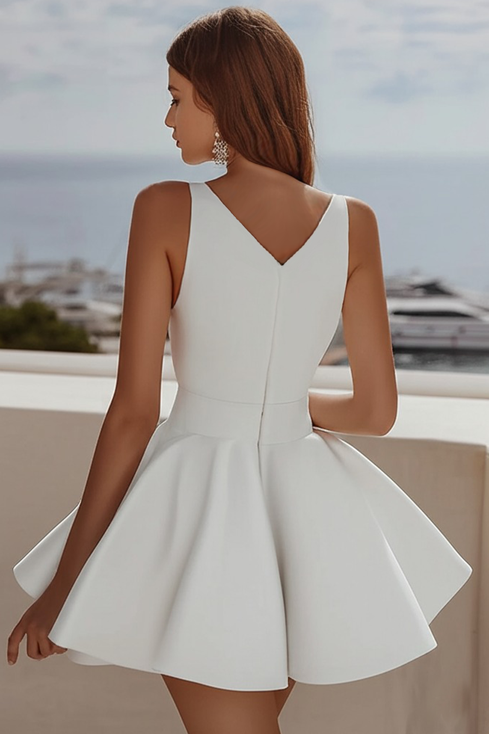White Deep V Neck Satin A-Line Short Graduation Dress