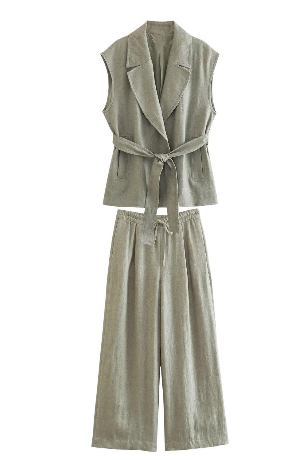 Grey Green 2-Piece Notched Lpael Sleeveless Women Prom Suits - Fashionpara
