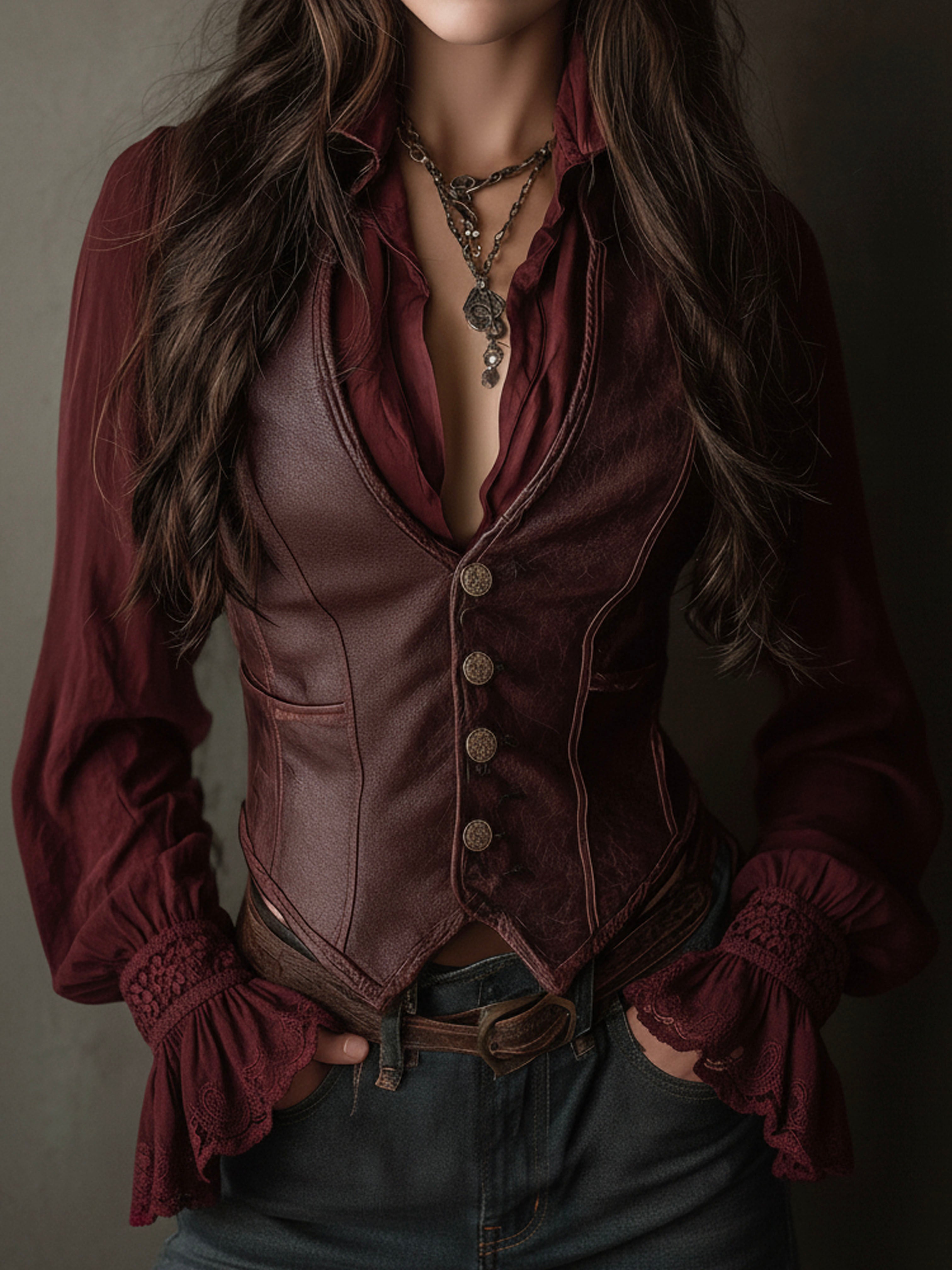 Vintage Burgundy Eco Leather Corset Vest