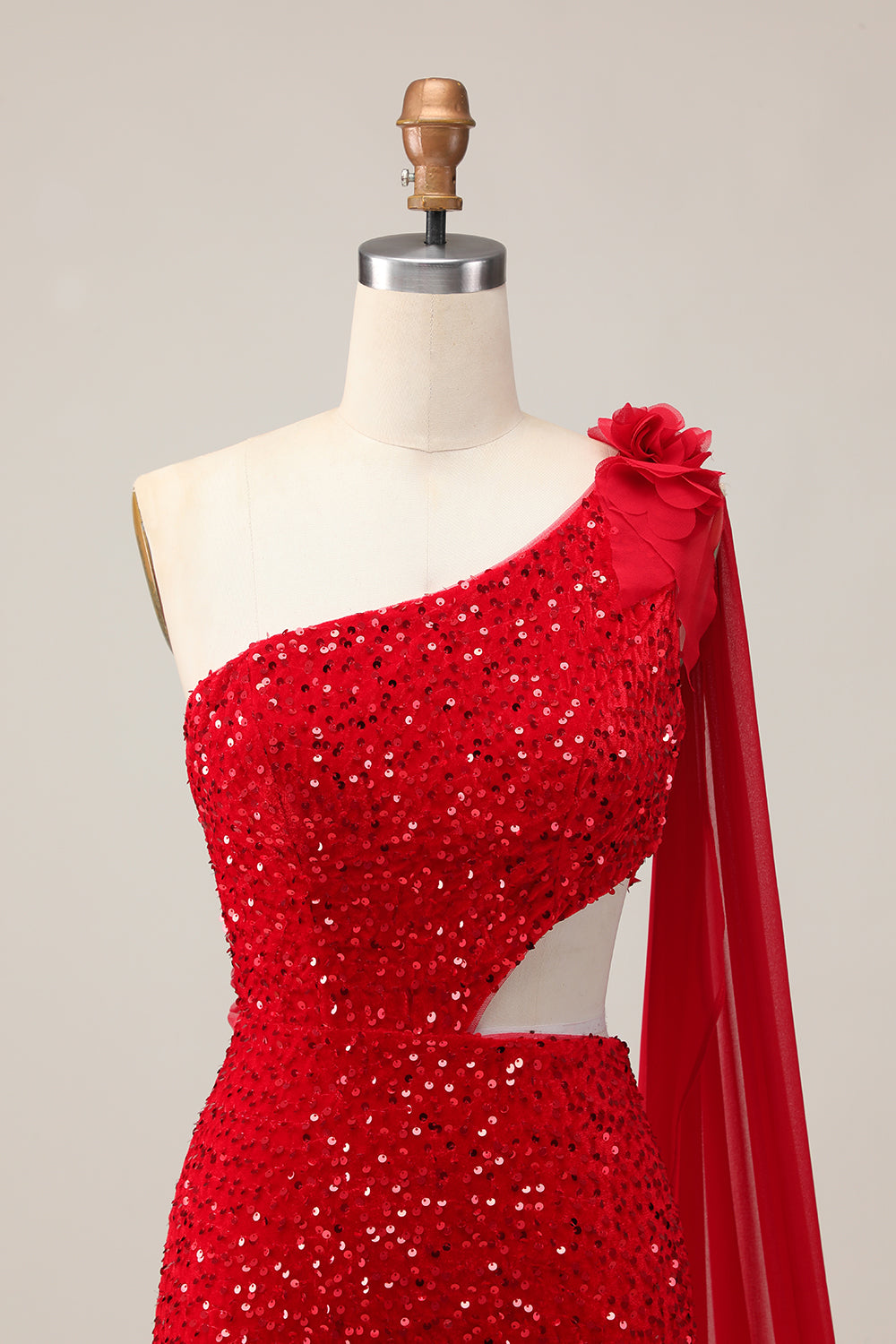 Sparkly Red One Shoulder Short Homecoming Dress with 3D Flowers