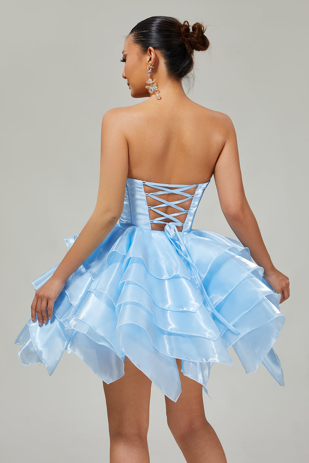 Blue Corset A Line Strapless Short Homecoming Dress with Ruffles