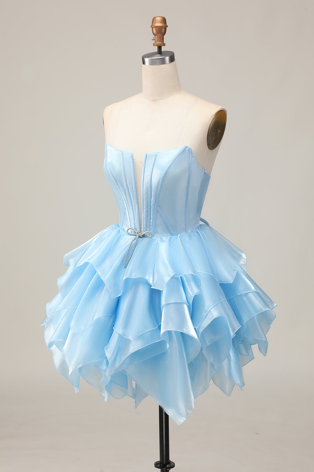 Blue Corset A Line Strapless Short Homecoming Dress with Ruffles