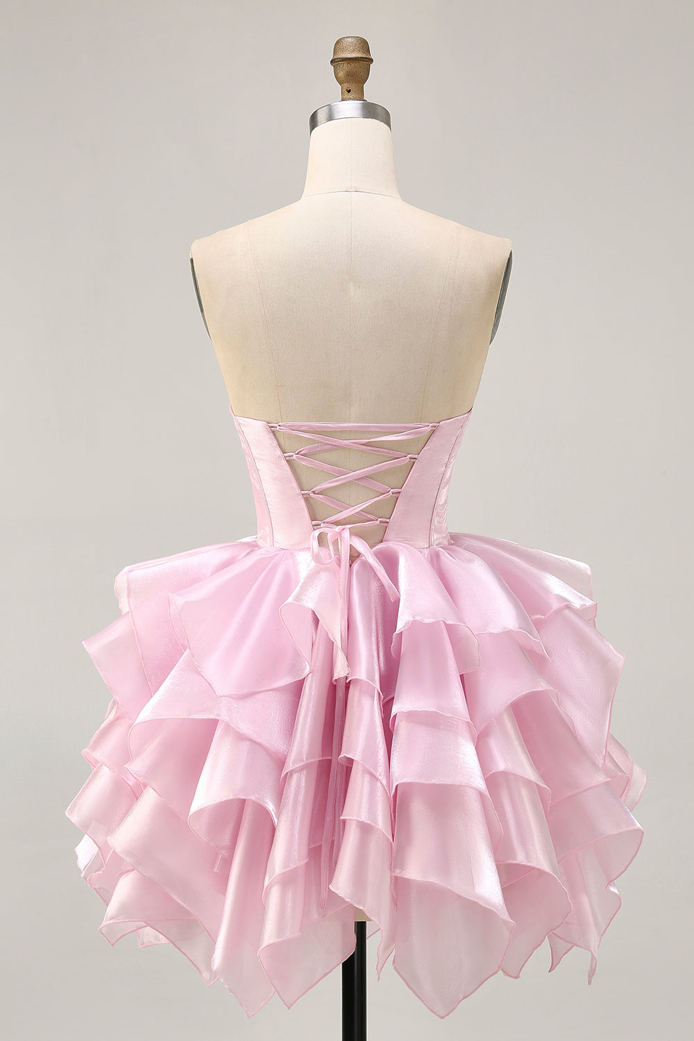 Pink A Line Corset Tiered Short Homecoming Dress with Ruffles