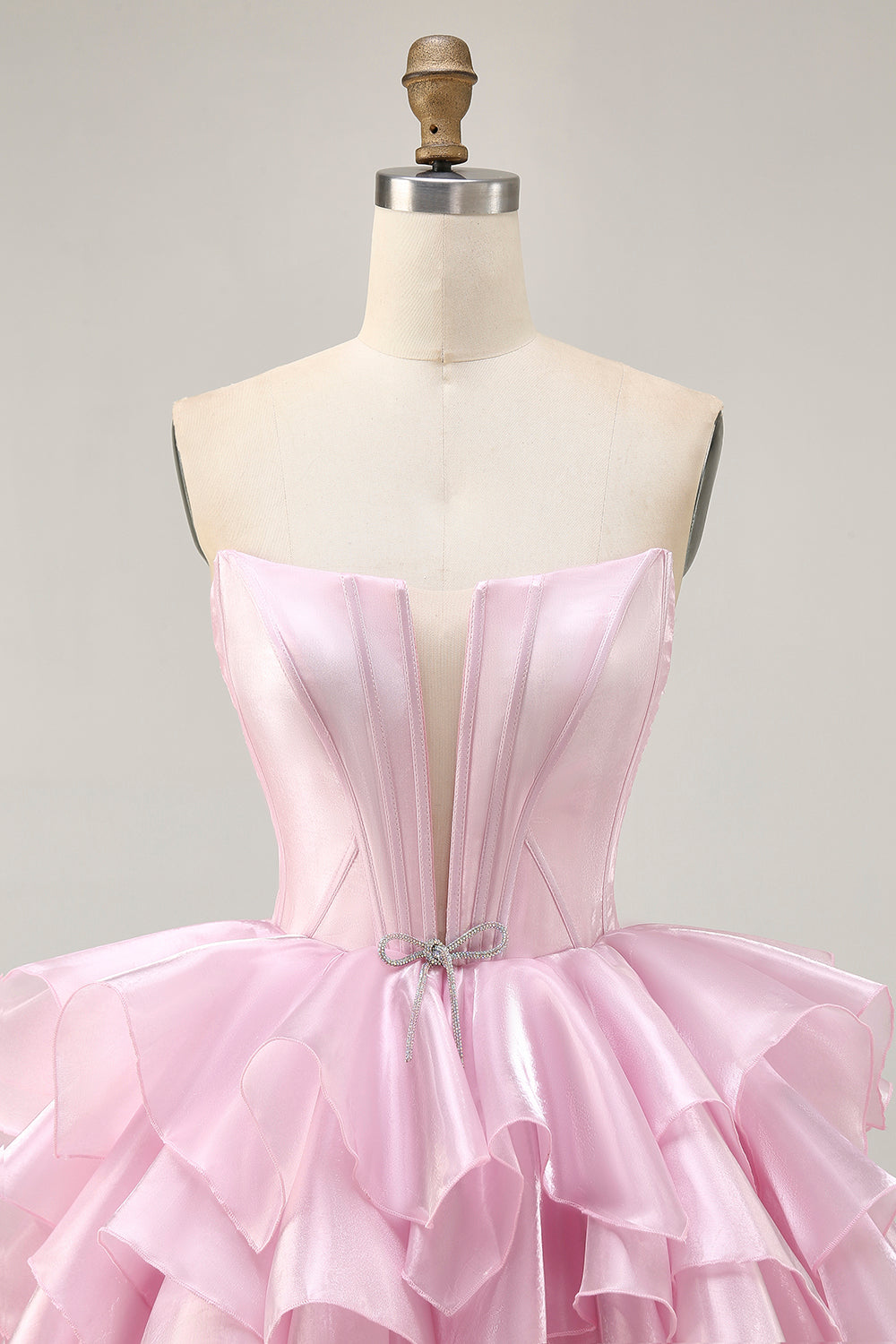 Pink A Line Corset Tiered Short Homecoming Dress with Ruffles