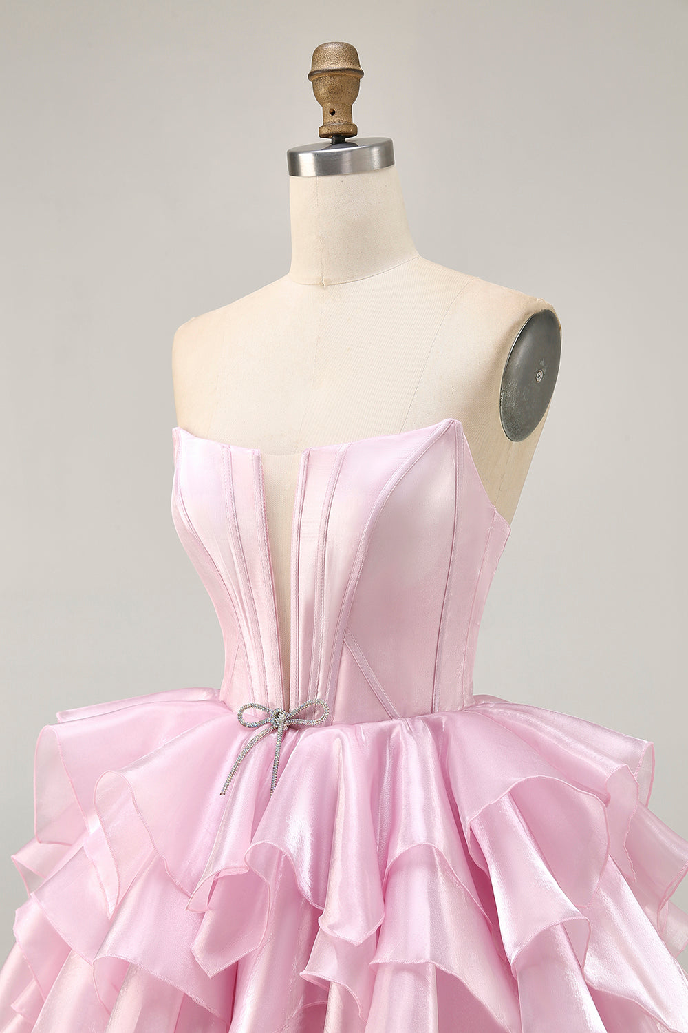 Pink A Line Corset Tiered Short Homecoming Dress with Ruffles