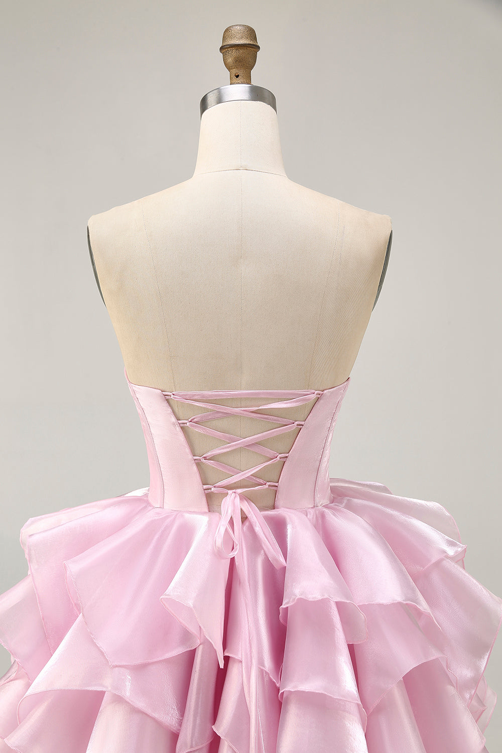 Pink A Line Corset Tiered Short Homecoming Dress with Ruffles