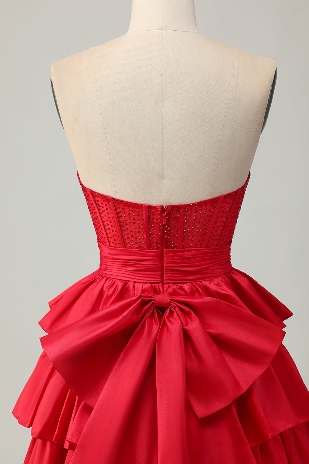 Sparkly Red Ruffled Corset Strapless Short Homecoming Dress with Bow