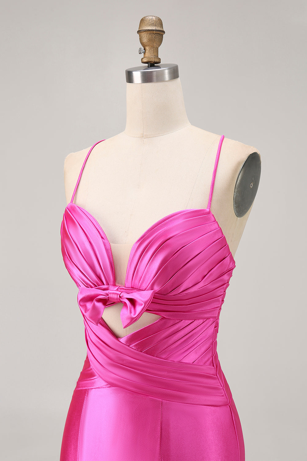 Fuchsia Tight Satin Short Keyhole Homecoming Dress with Bow