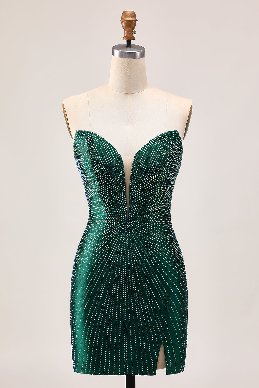 Sparkly Dark Green Tight Short Homecoming Dress with Beading Sweetheart Satin Cocktail Dress