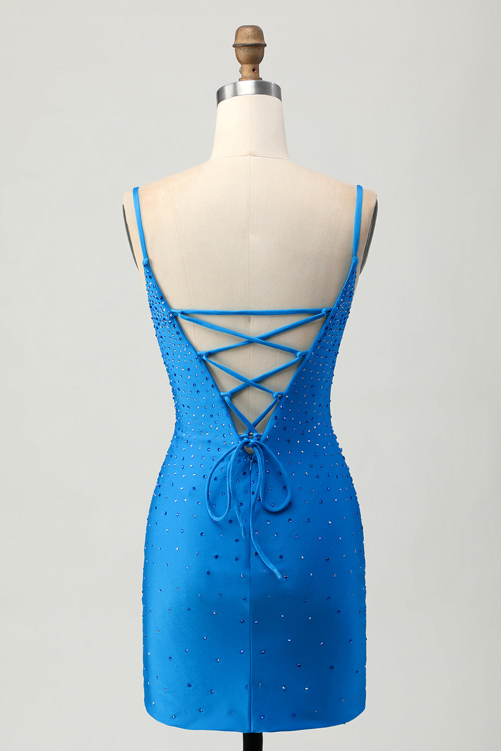 Sparkly Blue Tight Beaded Cut Out Short Homecoming Dress with Drapes
