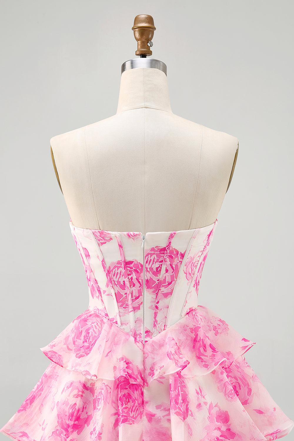 Sparkly Fuchsia Floral Short Corset Homecoming Dress with Rhinestones