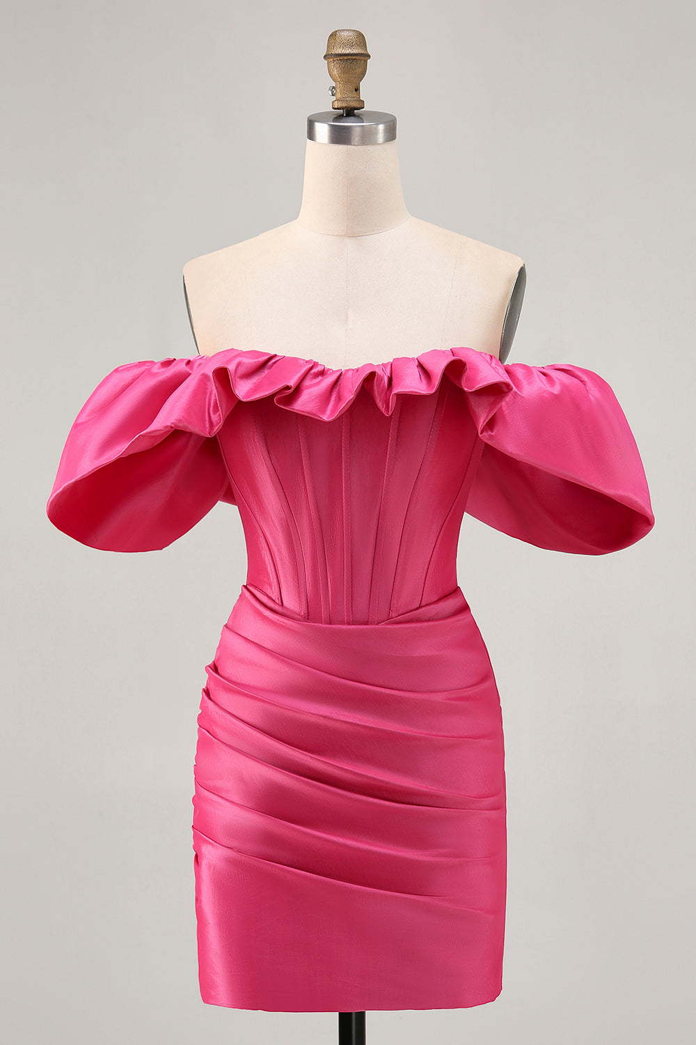 Fuchsia Tight Satin Short Corset Homecoming Dress with Ruffles