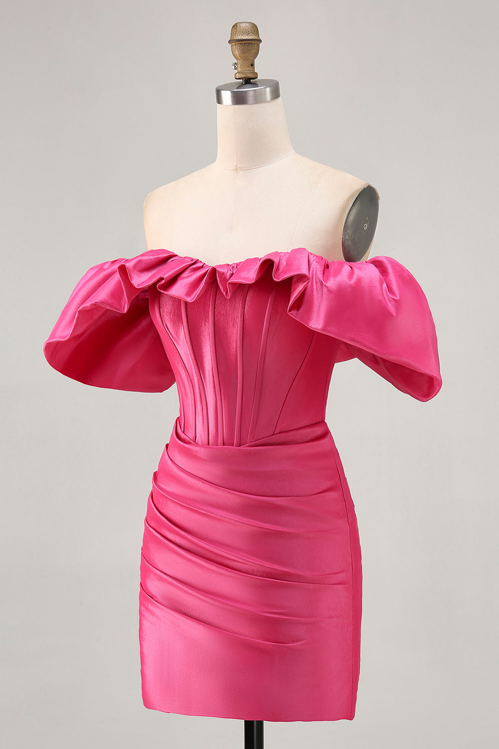 Fuchsia Tight Satin Short Corset Homecoming Dress with Ruffles