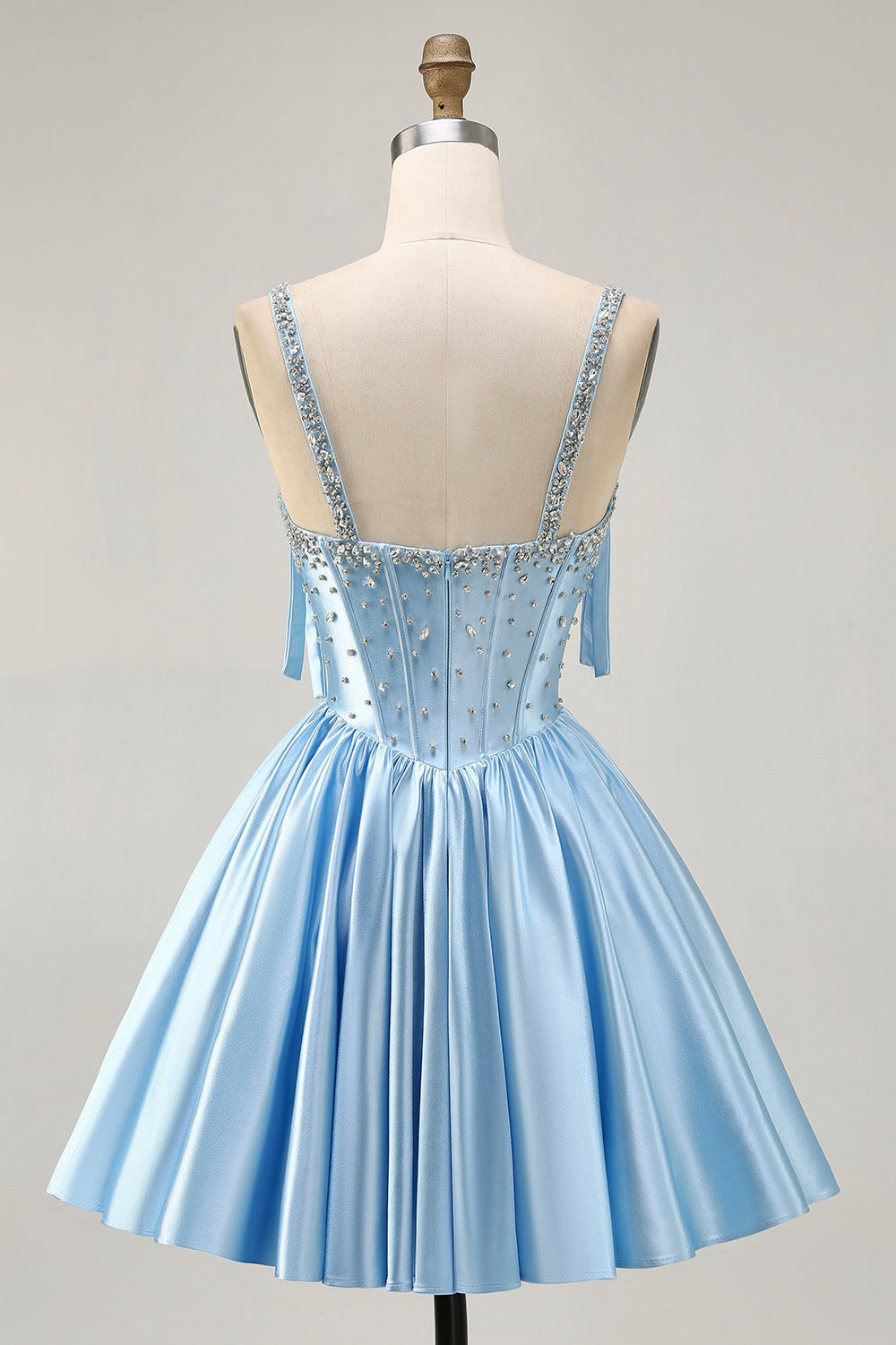 Sparkly Blue Corset A Line Short Homecoming Dress with Rhinestones