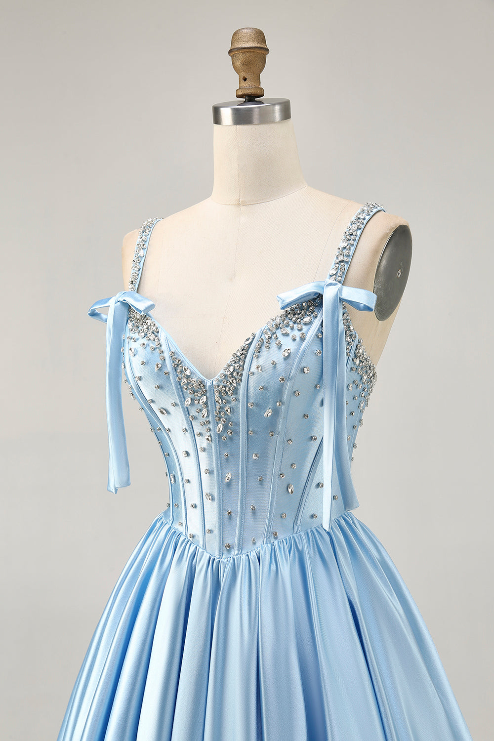 Sparkly Blue Corset A Line Short Homecoming Dress with Rhinestones