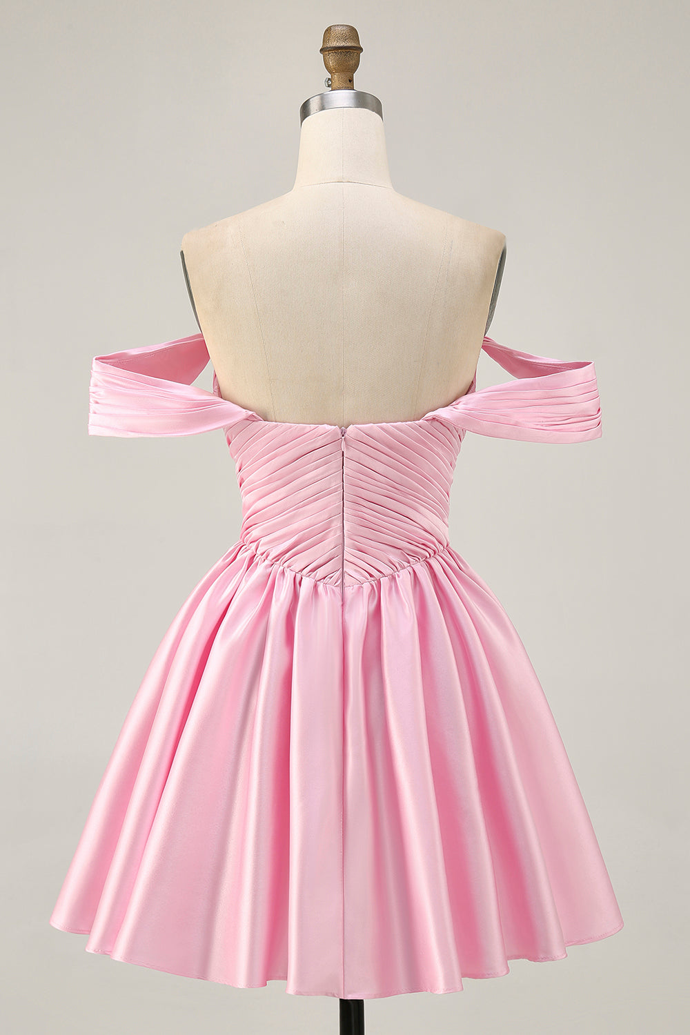 Pink Off the Shoulder Satin A Line Short Homecoming Dress