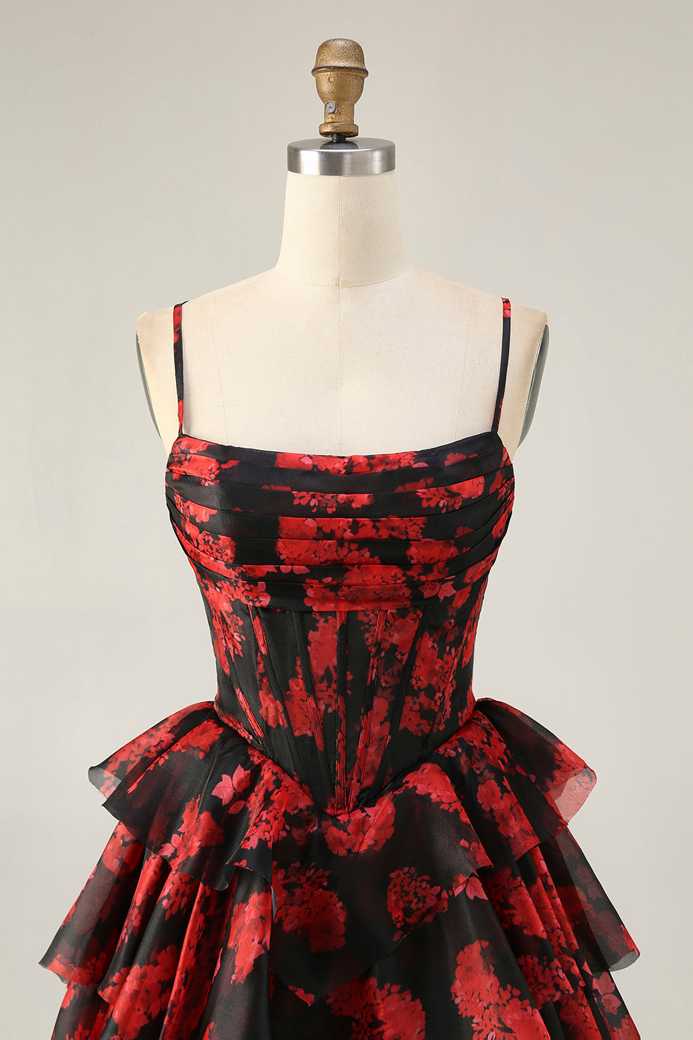 Black Red A Line Corset Short Tiered Homecoming Dress with Ruffles