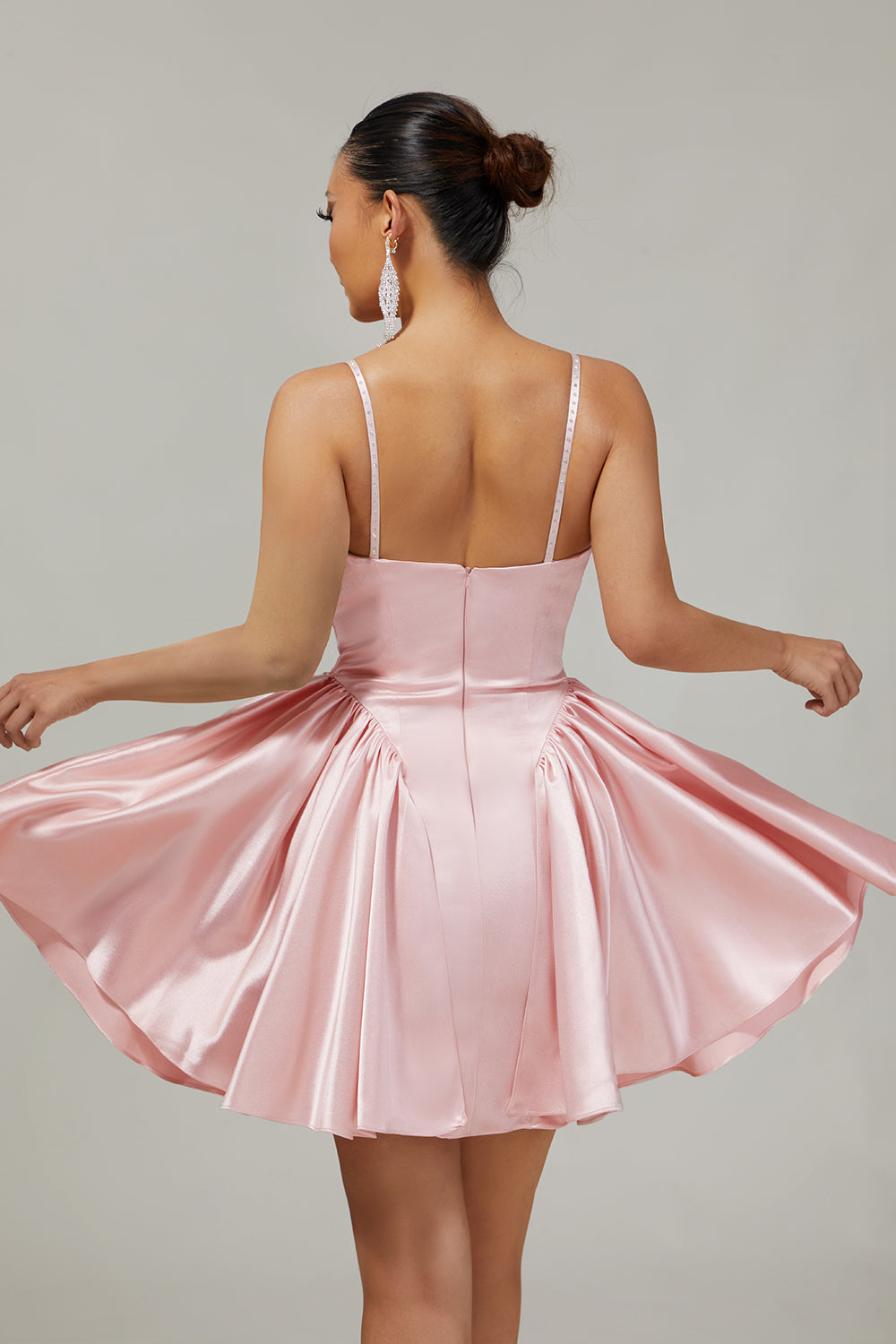 Sparkly Blush Satin A Line Short Homecoming Dress with Beading