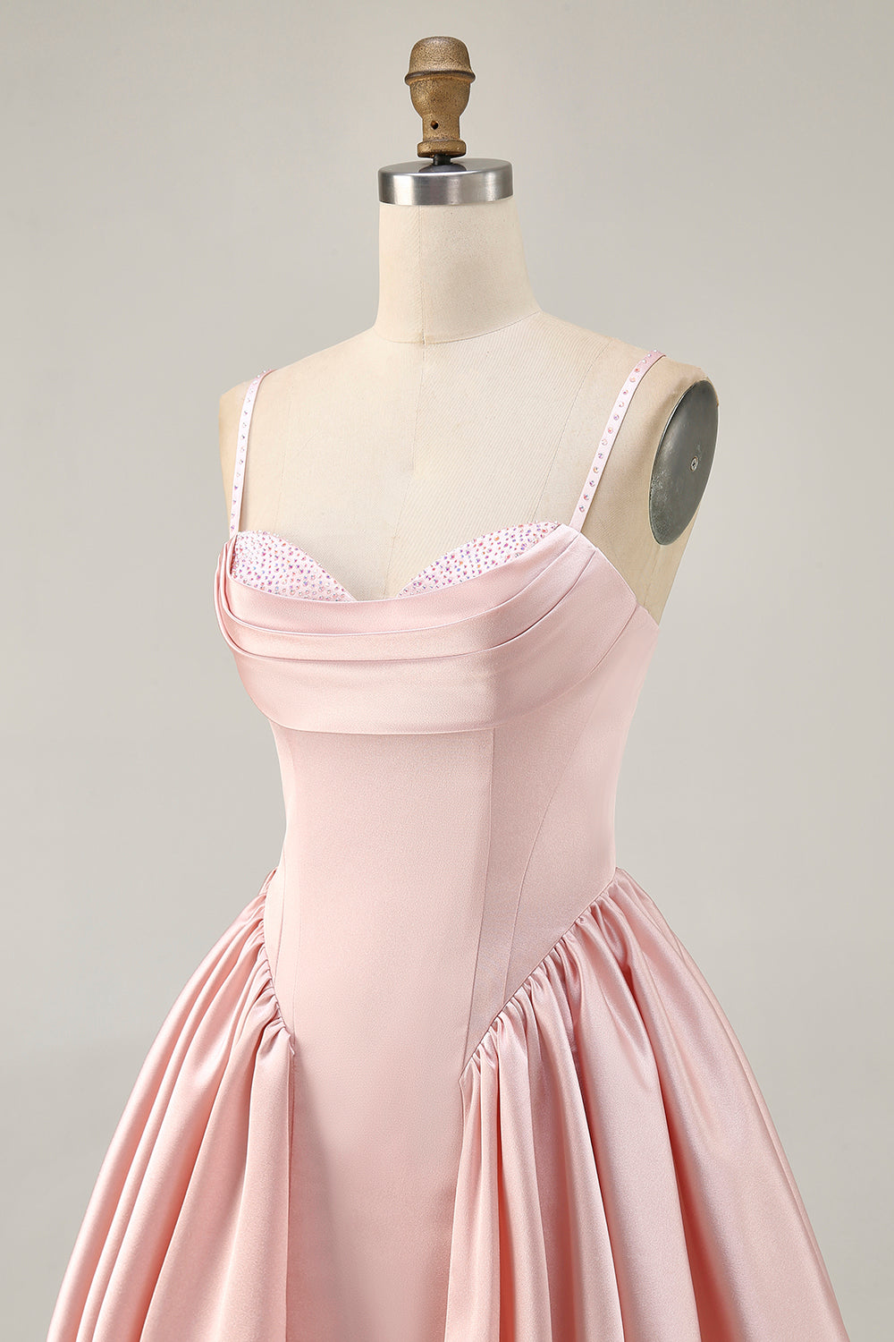 Sparkly Blush Satin A Line Short Homecoming Dress with Beading