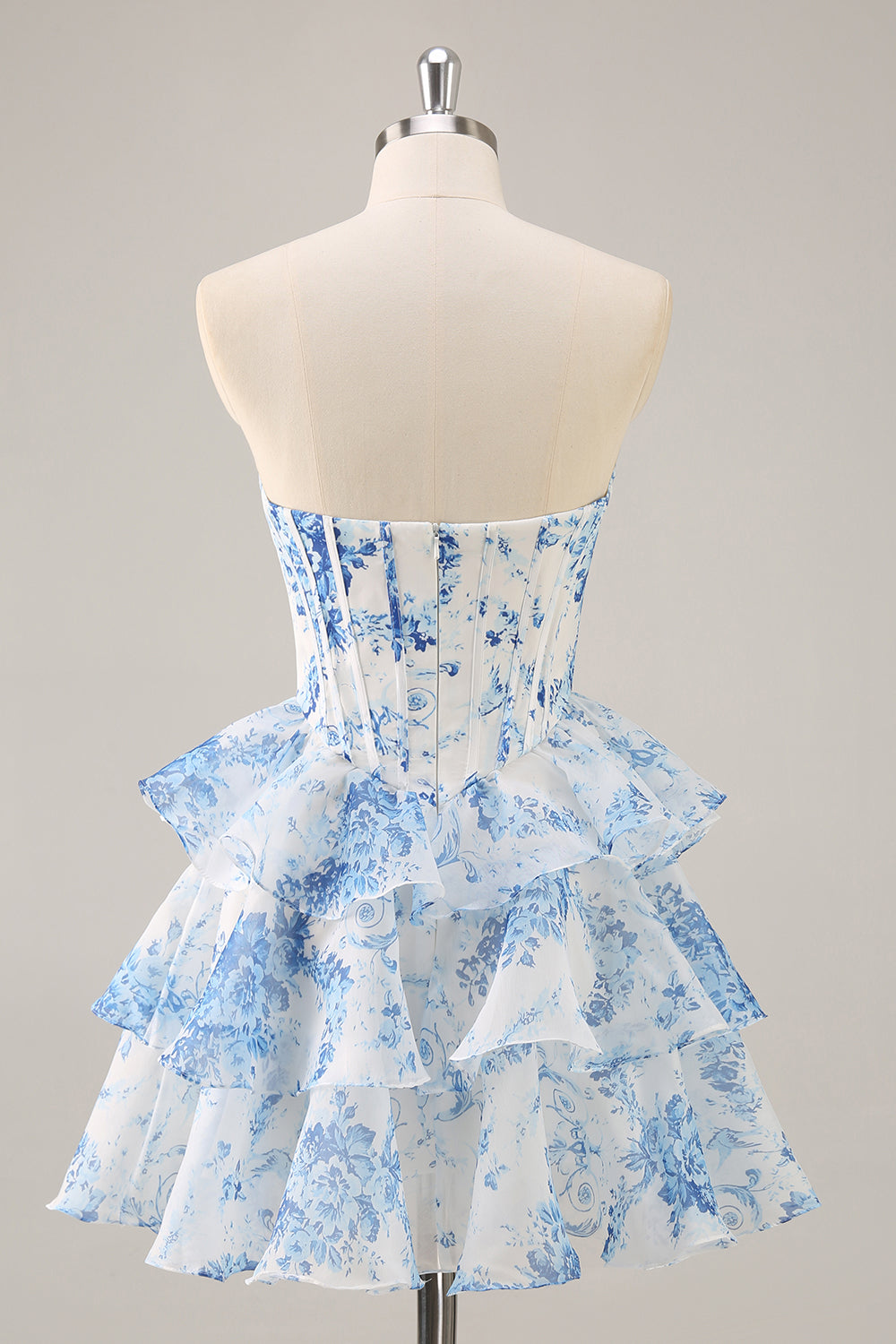 Pink Floral Sweetheart Corset Tiered Short Homecoming Dress with Ruffles
