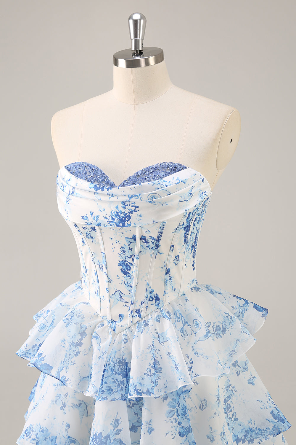 Pink Floral Sweetheart Corset Tiered Short Homecoming Dress with Ruffles