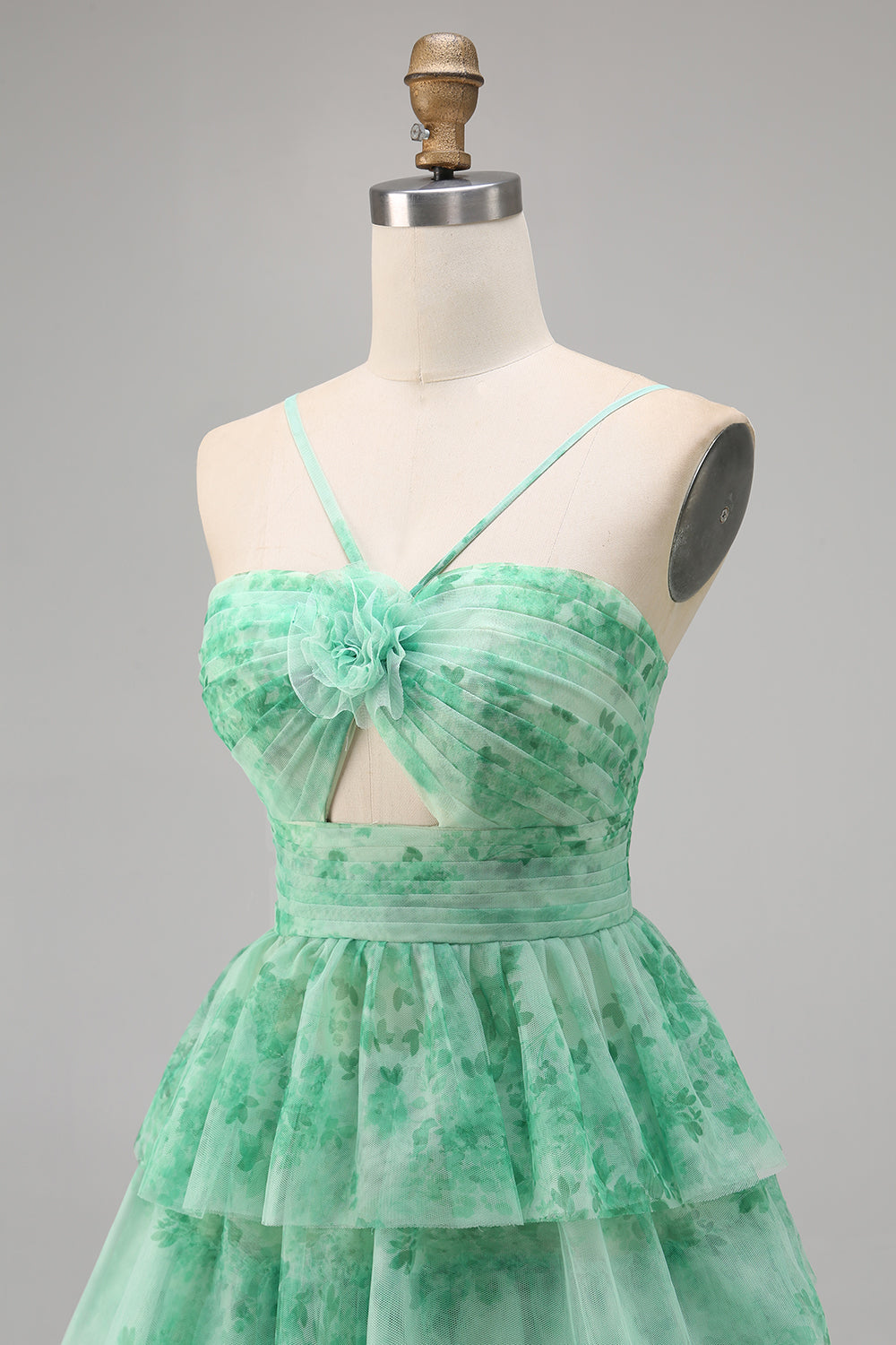 White Blue Flower A Line Short Tiered Homecoming Dress with Ruffles
