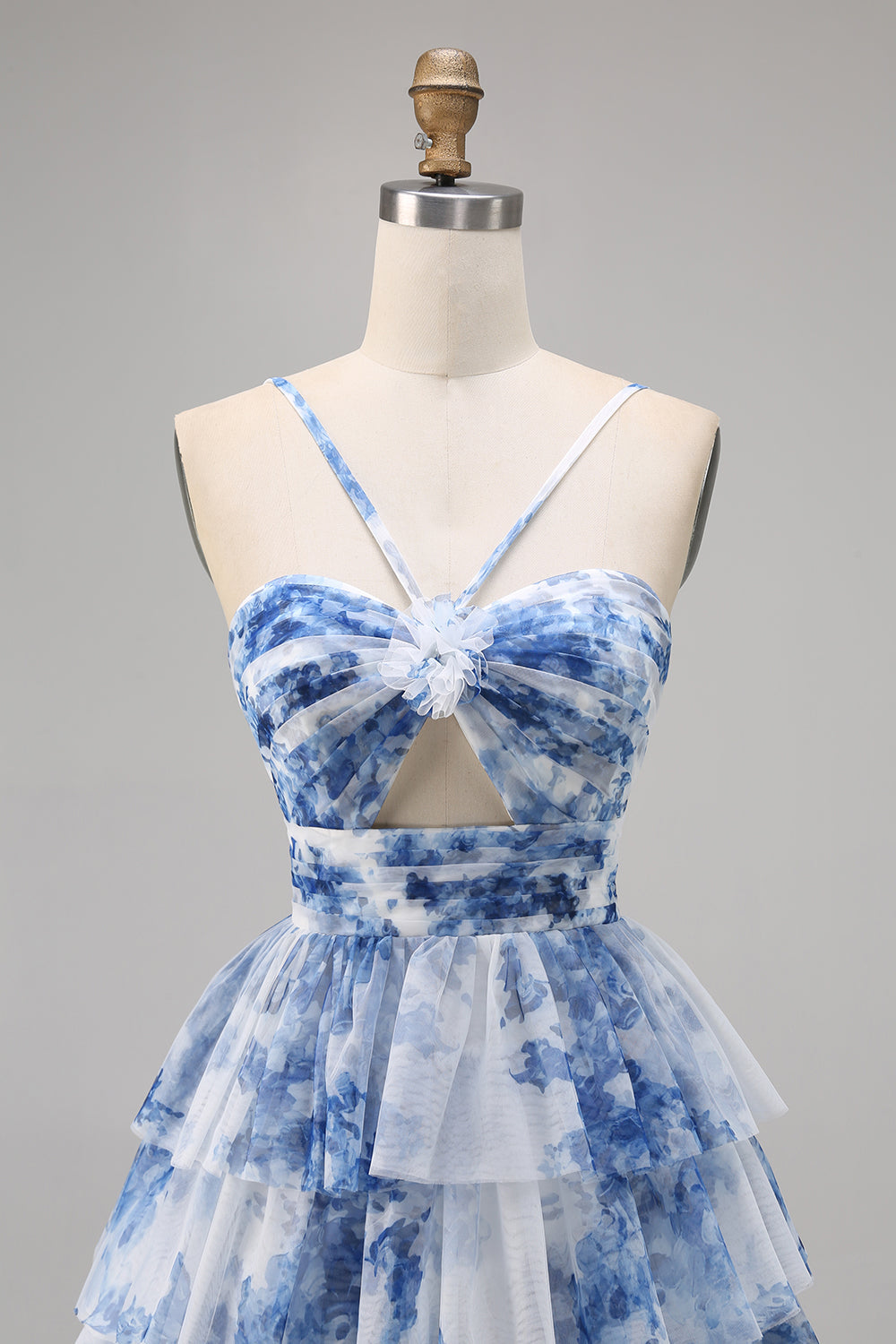 Purple A Line Keyhole Spaghetti Straps Short Homecoming Dress with Ruffles