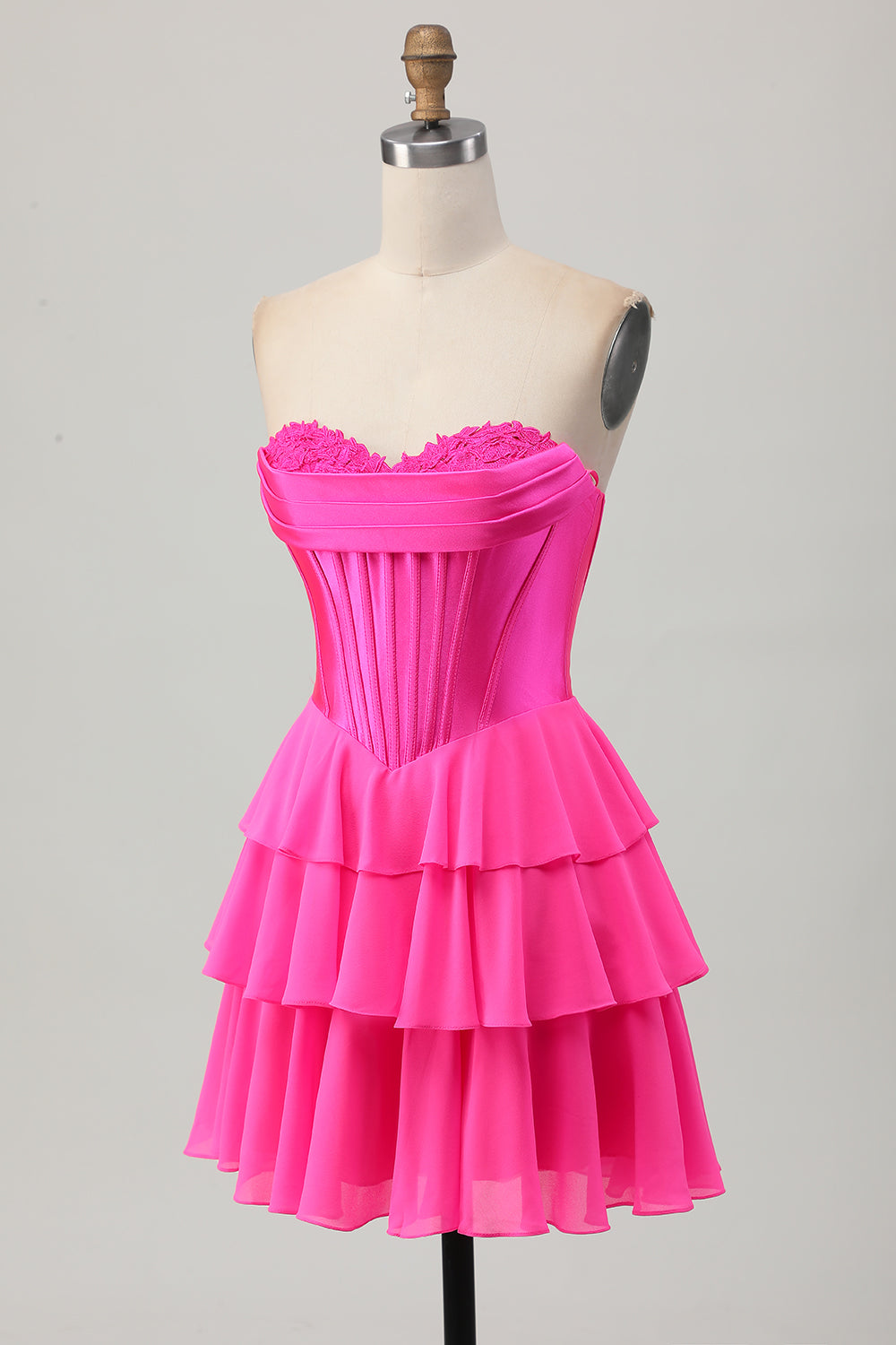 Fuchsia Ruched Corset Sweetheart Short Homecoming Dress with Appliques