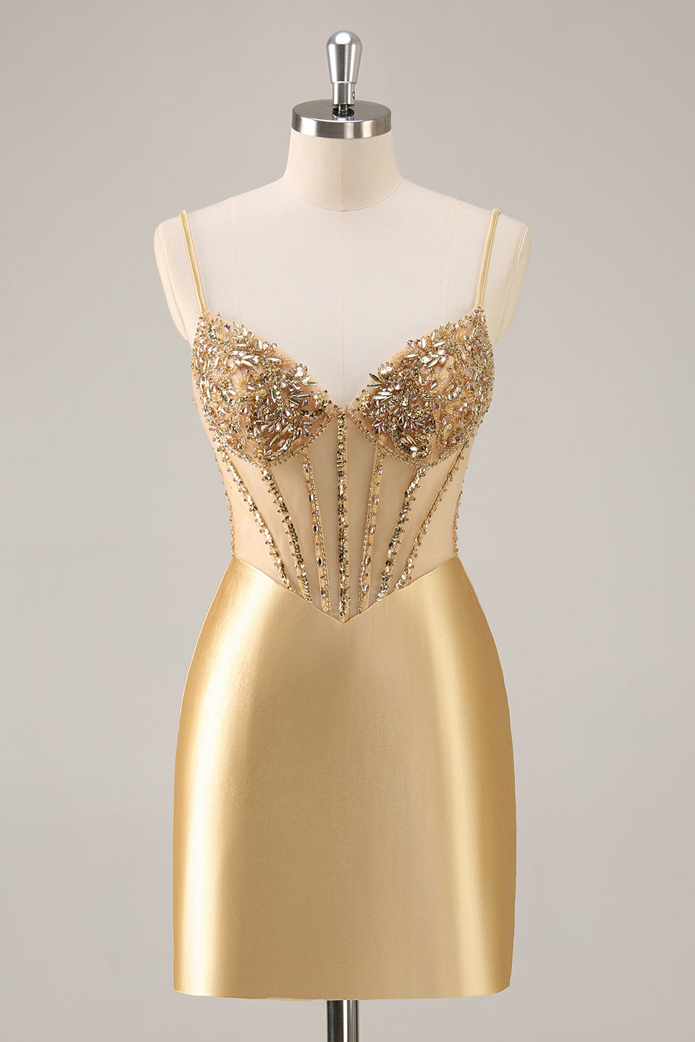 Golden Corset Bodycon Tight Beaded Short Homecoming Dress