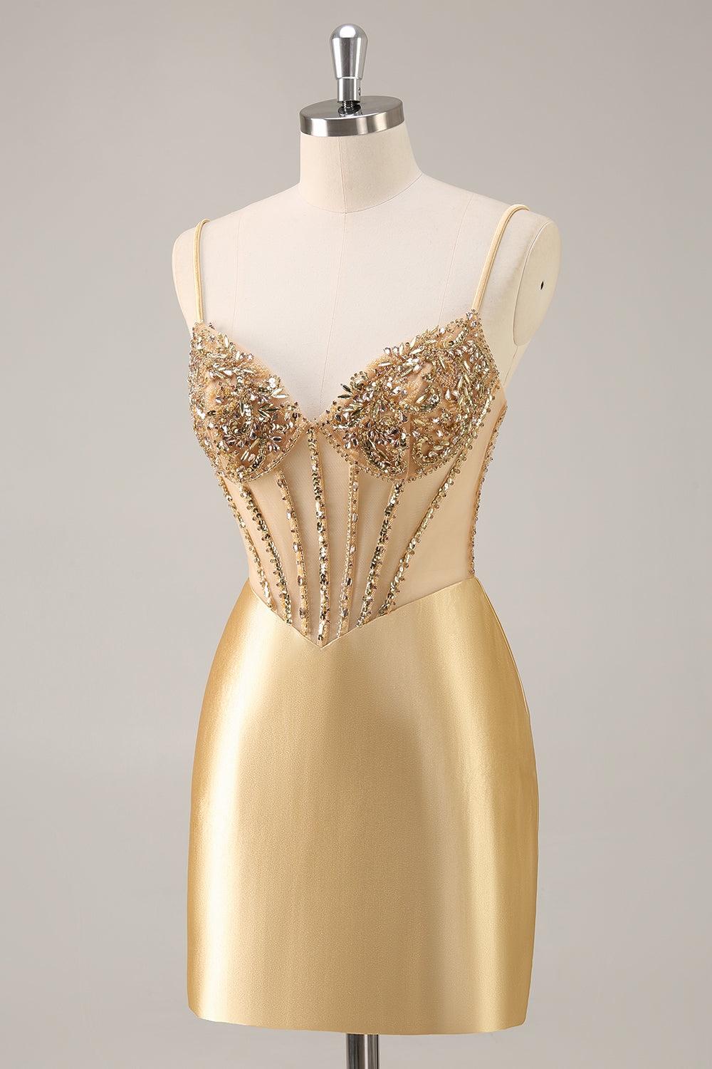 Golden Corset Bodycon Tight Beaded Short Homecoming Dress